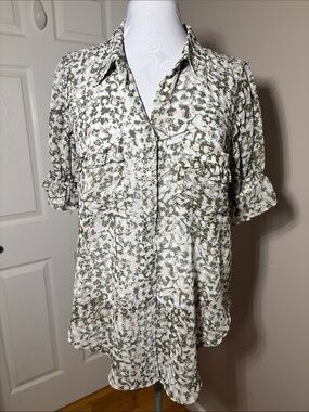 MISA LOS ANGELES 100% Viscose Print Sheer Short Sleeve high/low top Size Small